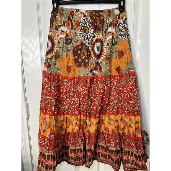 Coldwater Creek Tiered Maxi Skirt Womens Medium Patchwork Gypsy Cottagecore Boho - Picture 4 of 8